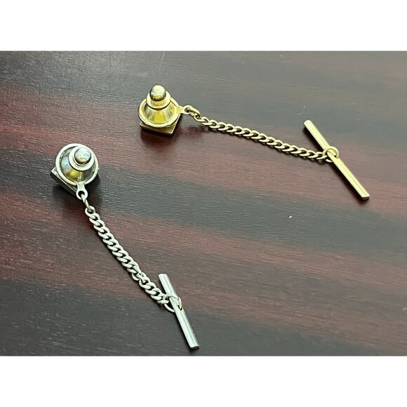 VTG Tie Tacks Lot of 2 Swank Gold Tone Rhinestone Silver Tone - Picture 7 of 7